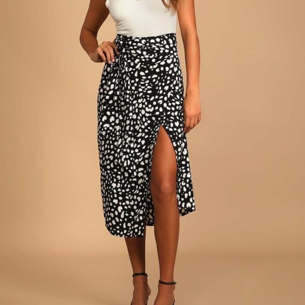 Lulus Black Animal Print Wrap Midi Skirt - Size S
